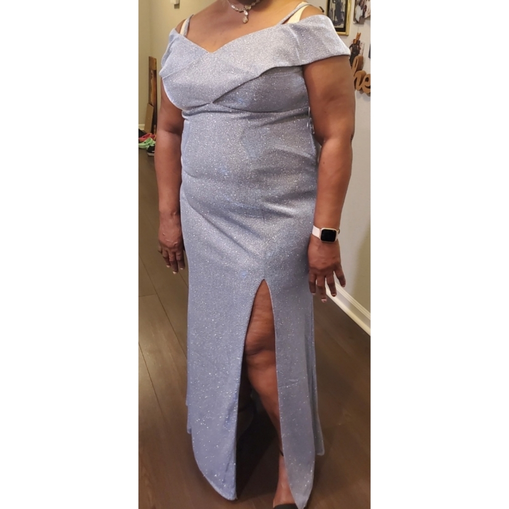 Glitter High Slit Evening Gown